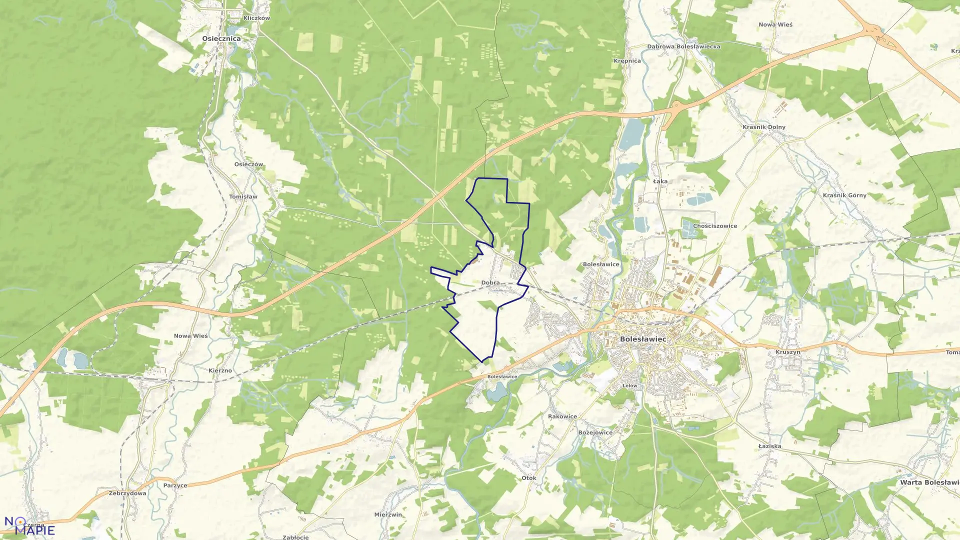 Mapa obrębu DOBRA w gminie Bolesławiec