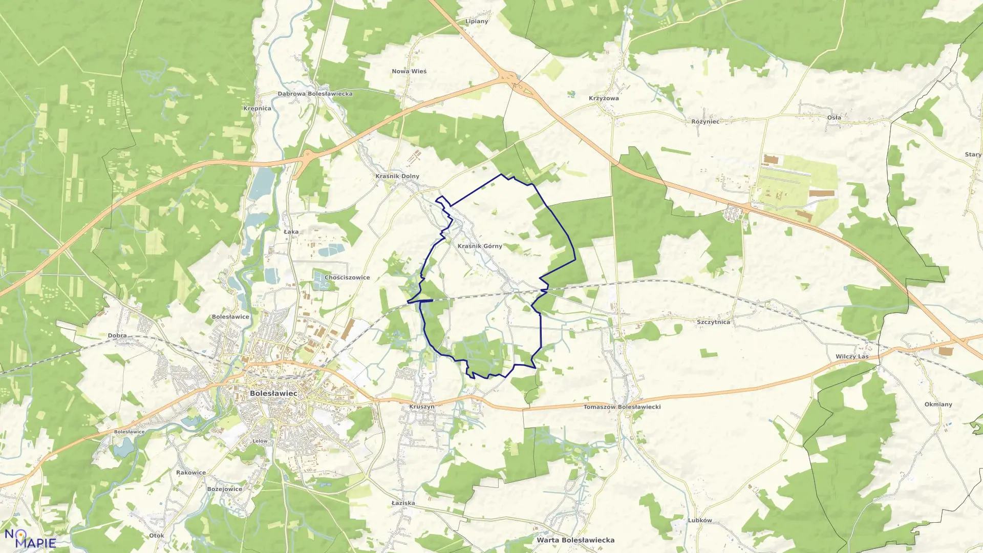 Mapa obrębu KRAŚNIK GÓRNY w gminie Bolesławiec