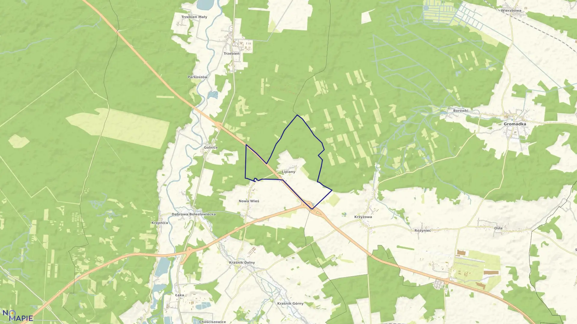 Mapa obrębu LIPIANY w gminie Bolesławiec